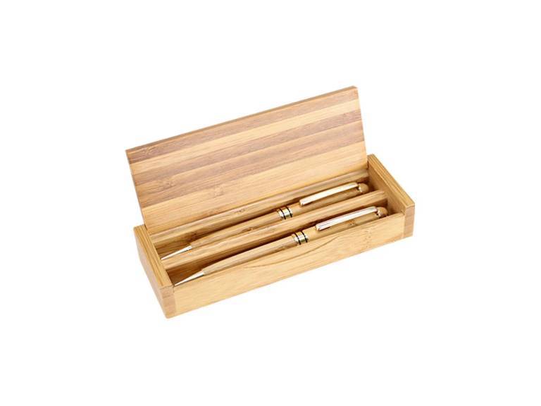Set 2 Bolígrafo Lápiz Estuche de Bambú Deluxe