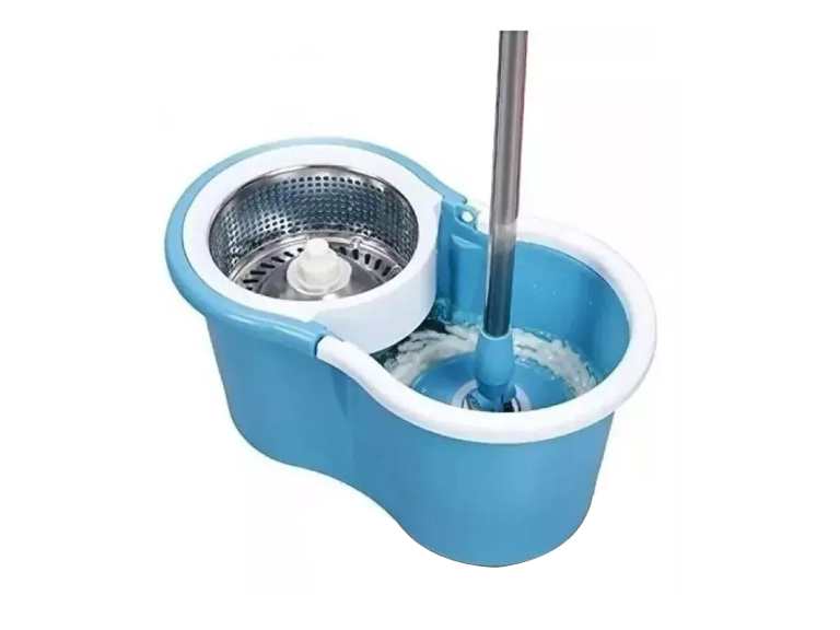Mopa Giratoria 360º Celeste Trapeador Canasto Acero Inoxidable Importclick