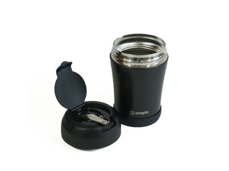 Termo Comida 400ml Negro Cuchara Acero Inox Simplit