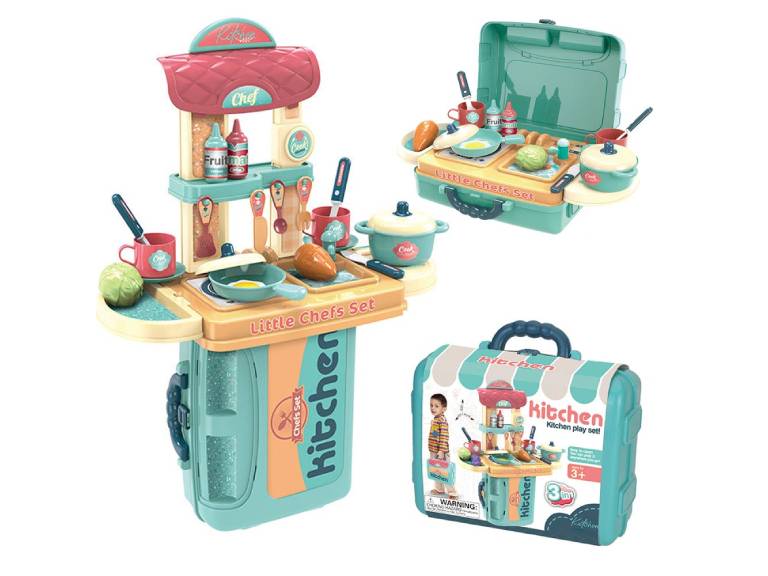 Maletin Cocina de Juguete Little Chef 3en1 Azul