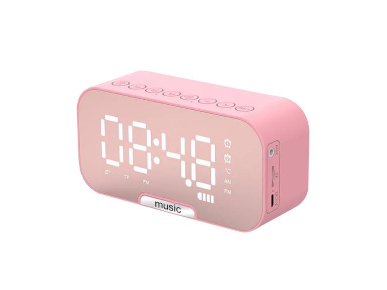 Radio Reloj Despertador Digital Parlante Bluetooth y+ Espejo Rosa Importclick