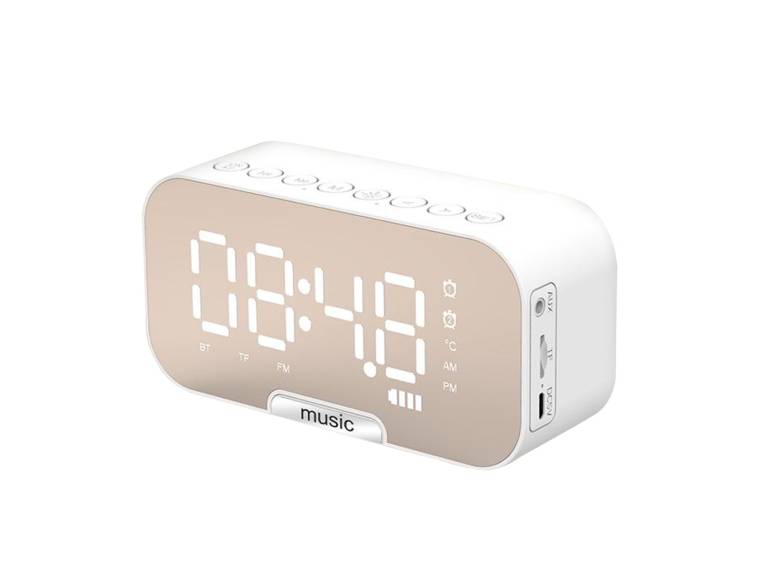 Radio Reloj Despertador Digital Parlante Bluetooth y Espejo Blanco Importclick