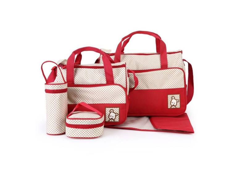 Set Bolso Maternal 5 Piezas Mudador Rojo Importclick