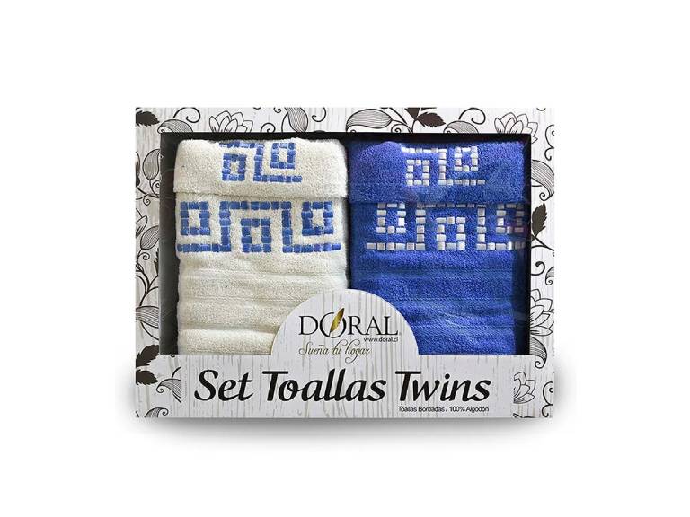 Set 4 Toallas Twins Bordada Doral Azul