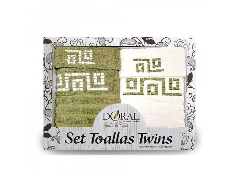 Set 4 Toallas Twins Bordada Doral Verde