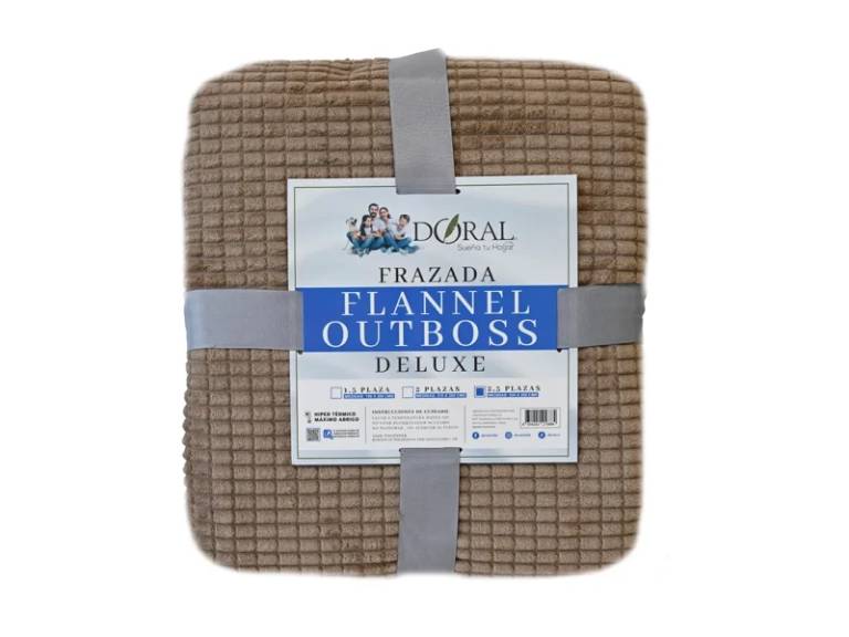 Frazada Flannel Outboss Deluxe 2.0 Plazas Cafe Oscuro
