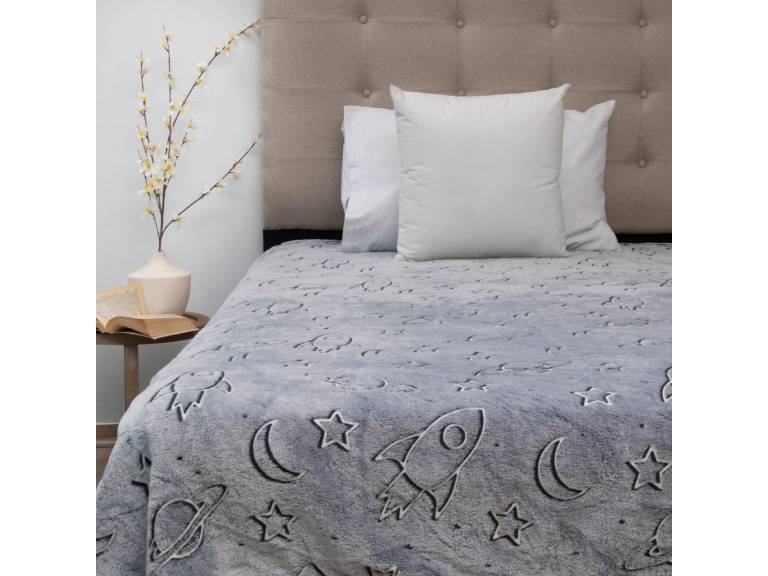 Frazada Flannel Magic Glow Deluxe 1.5 P Cohetes Gris