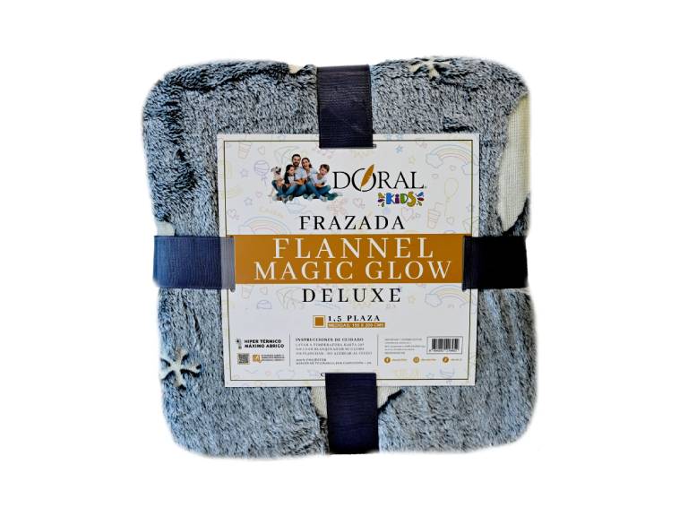Frazada Flannel Magic Glow Deluxe 1.5 P Cohetes Gris