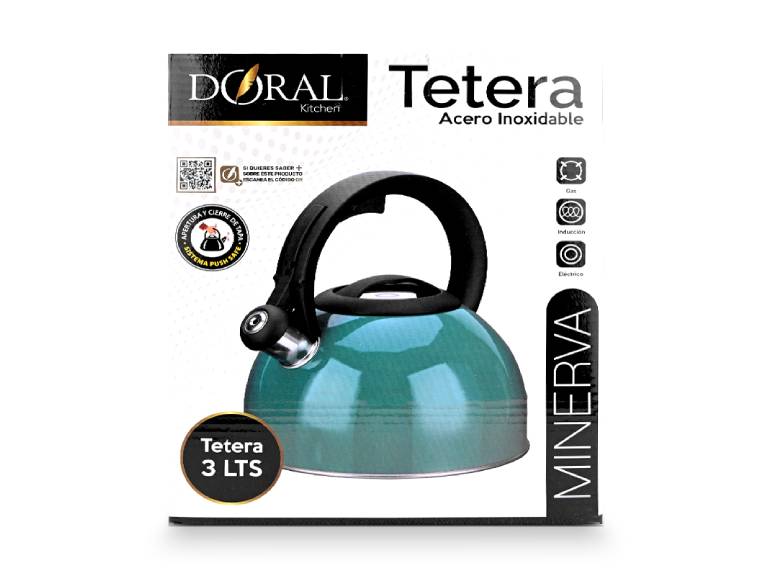 Tetera Doral Minerva 3 Litros con Silbato Verde