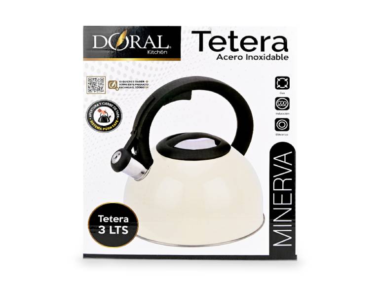 Tetera Doral Minerva 3 Litros con Silbato Blanca