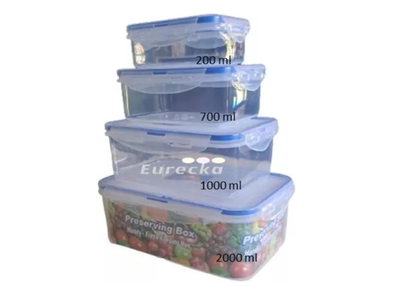 Set 4 Tupper Herméticos Alimentos Plástico Azul