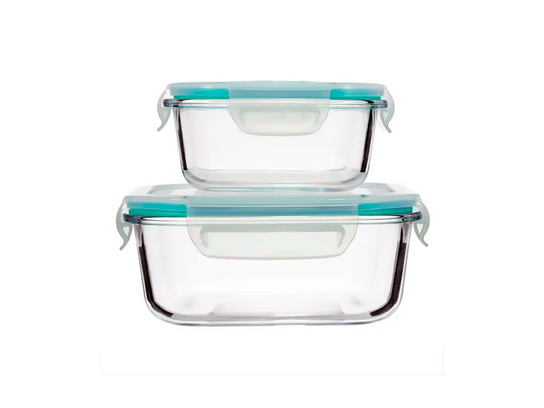 Set 3 Tupper Hermético Vidrio Alimentos 17x12x5.5 cm Celeste