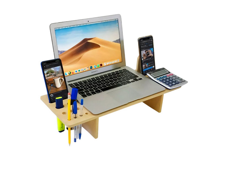 Organizador Escritorio Alzador Monitor Madera 50x20x9 cm