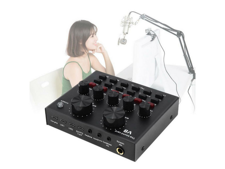 Tarjeta Sonido USB Mezclador Interfaz Audio Stream Bluetooth