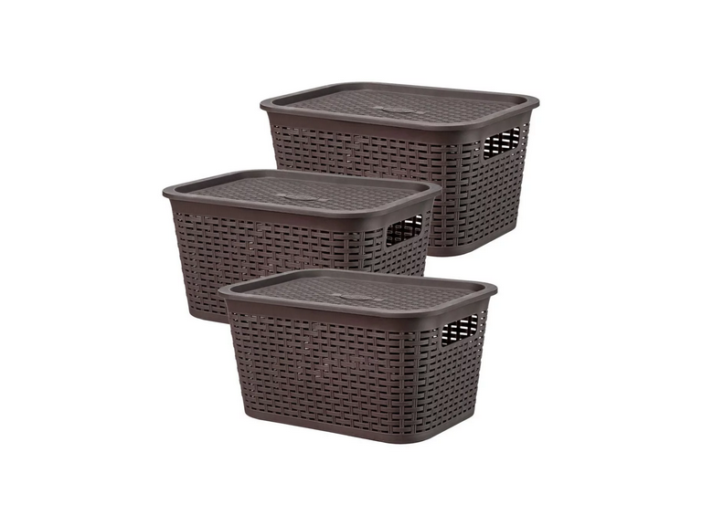 Pack 3 Cajas Organizadora Ratán 6 L Marrón Oscuro