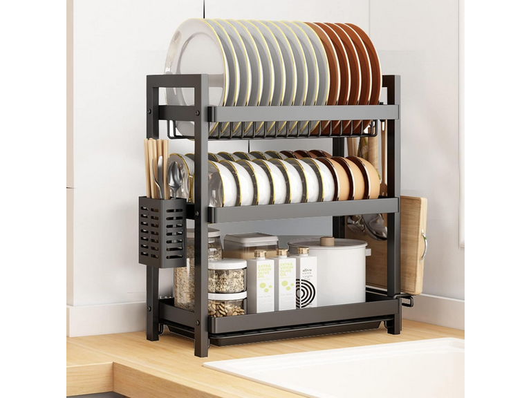 Rack Escurridor Platos 3 Niveles Acero Negro