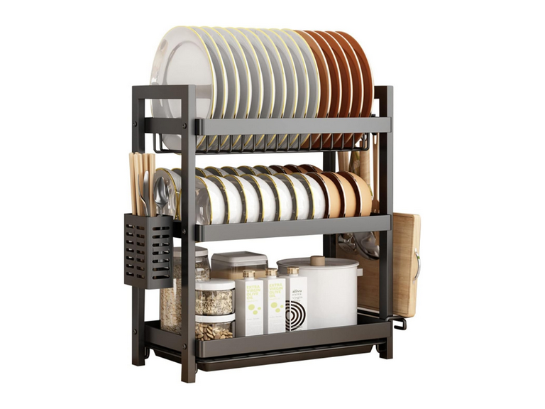 Rack Escurridor Platos 3 Niveles Acero Negro