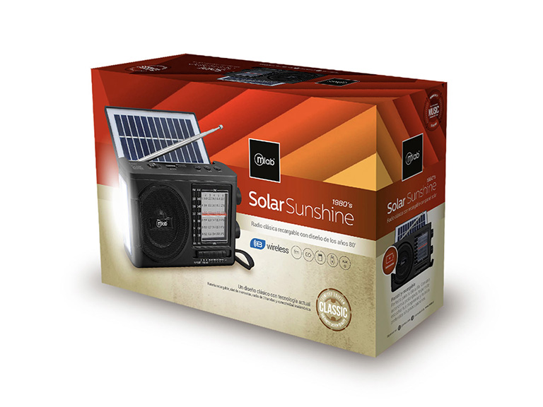 Radio Retro Solar Sunshine Light Black