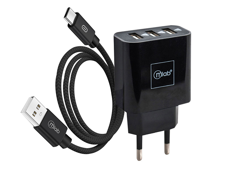 Kit Accs 2 En 1 Cable Type C 220V 3Usb