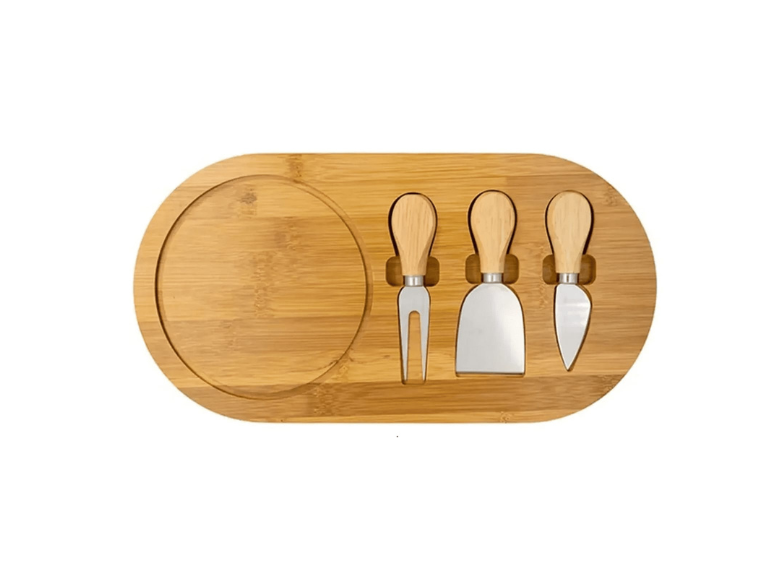 Tabla De Quesos De Bambú Ovalada Con 3 Cuchillos