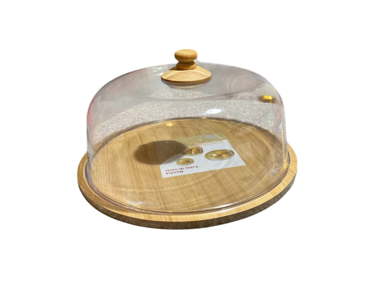 Bandeja de bambú con cúpula de vidrio