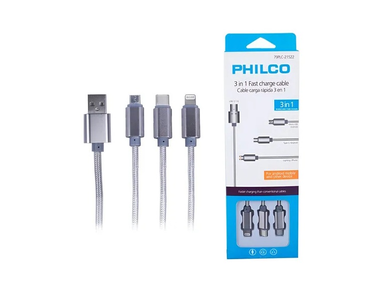 Cable Philco 3 en 1 micro usb iPhone