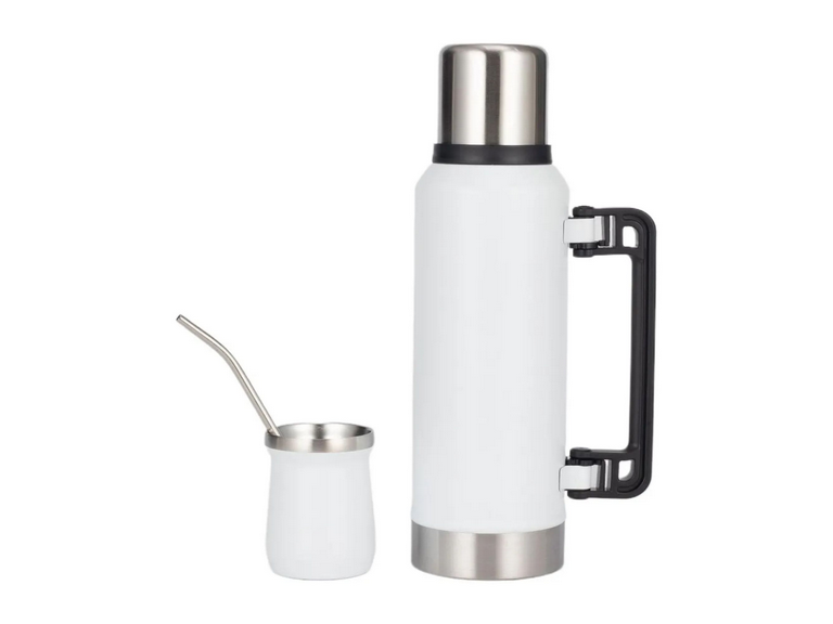 Set Termo Mate Tapa Bombilla 1 LT Blanco