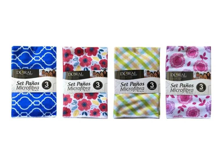 Set de Paños de Microfibra Doral 3 Piezas Colores Surtidos