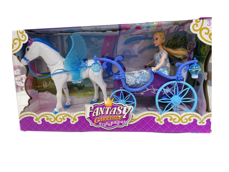 Set de Fantasía con Carruaje, Muñeca y Caballo Alado