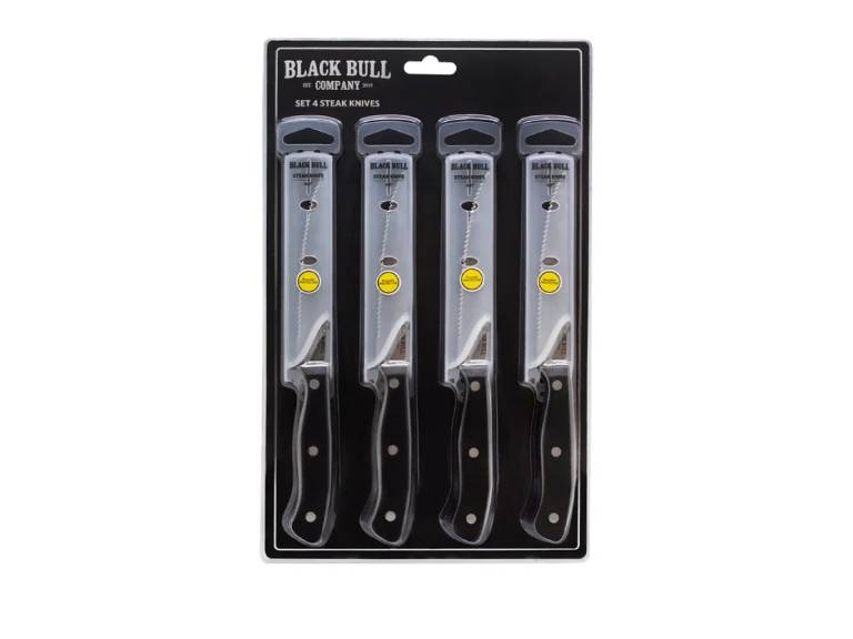 Set de 4 Cuchillos Steak Knives Black Bull Acero Inoxidable con Filo Dentado
