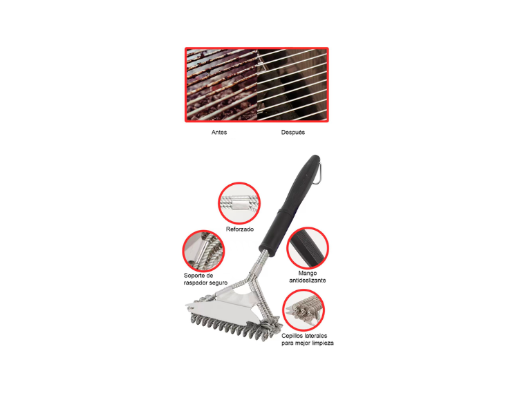 Cepillo para Limpiar Parrilla con 3 Cepillos y Raspador