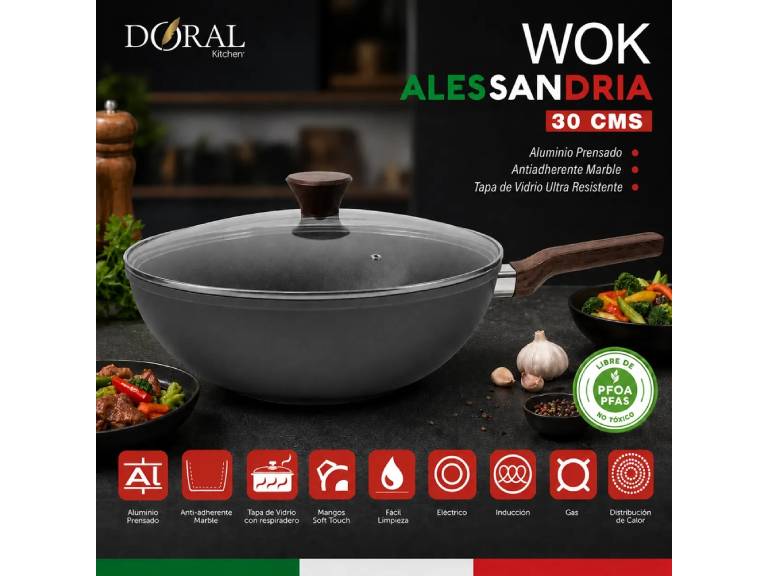 Wok Alessandria 30 cm Doral Kitchen con 