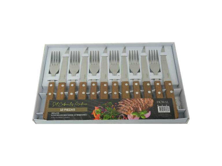 Set Cubierto Mango Madera 12 pza Doral