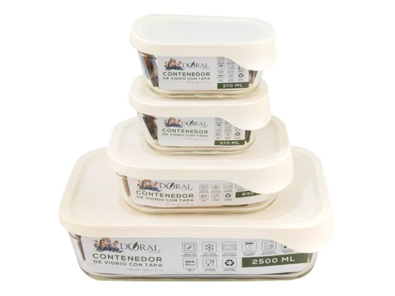 Set 4 Contenedores de Vidrio Glass Tray 370+370+930+2500 ml