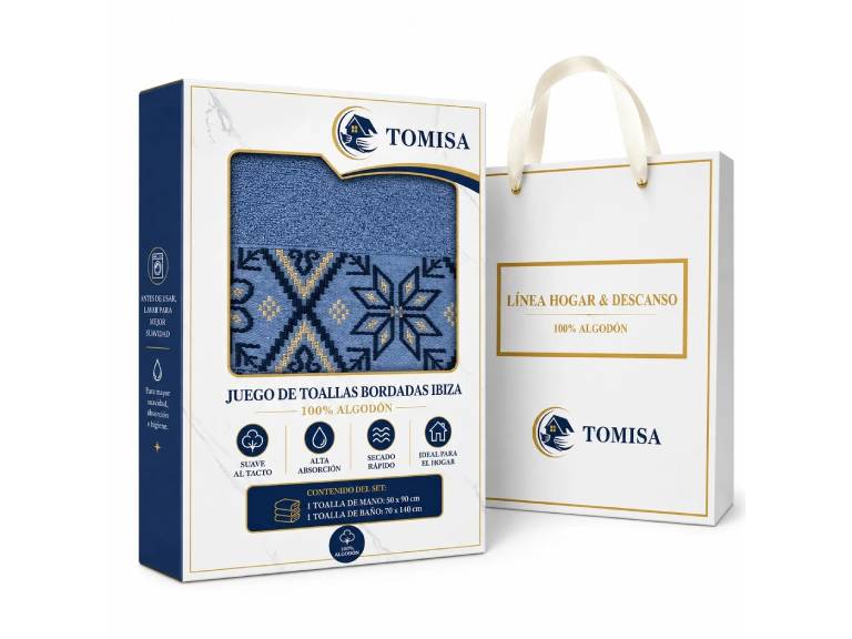 Juego de Toallas Tomisa Ibiza Bordadas 100% Algodón Azul Rey