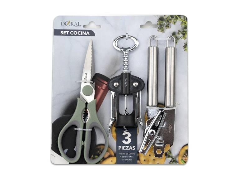Set Cocina 3 Piezas Tijera + Sacacorchos + Abrelatas