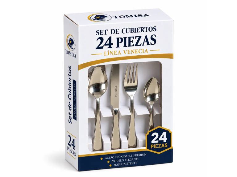 Set de Cubiertos Tomisa Línea Venecia 24 Piezas Acero Inoxidable Premium
