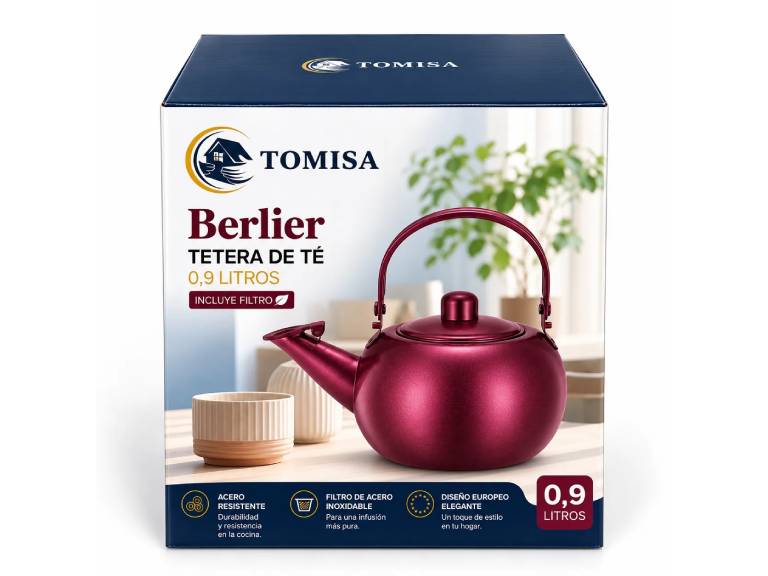 Tetera de Té Tomisa Berlier 0,9 Litros con Filtro Burdeo